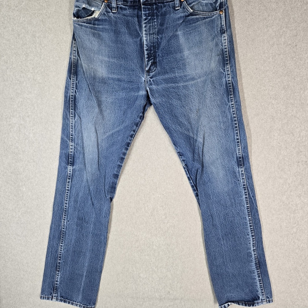 Wrangler Men Jeans 38X34 Blue Denim 13MWZ Cowboy Cut Original Fit 33" Inseam